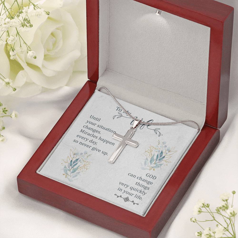To My Wife Until Your Situation Change Cross Card Necklace w Stainless Steel Pendant-Express Your Love Gifts