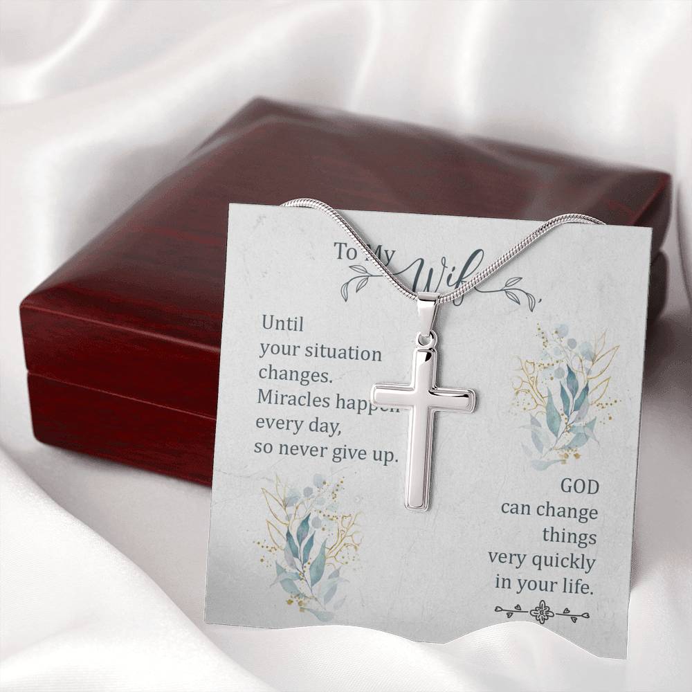 To My Wife Until Your Situation Change Cross Card Necklace w Stainless Steel Pendant-Express Your Love Gifts