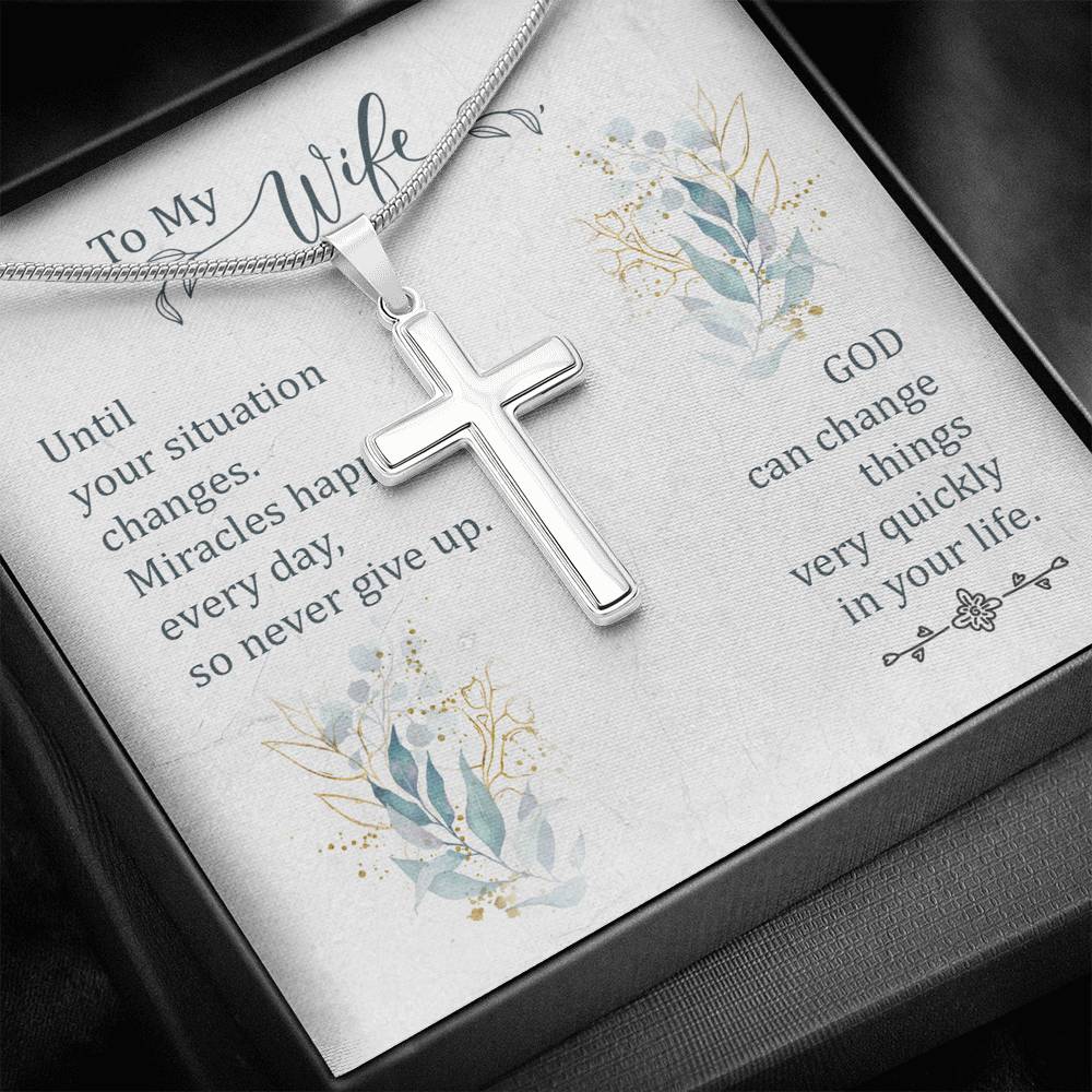To My Wife Until Your Situation Change Cross Card Necklace w Stainless Steel Pendant-Express Your Love Gifts