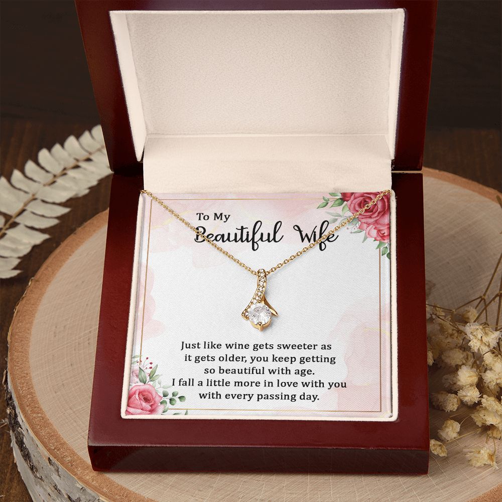 To My Wife Wine Gets Sweeter Alluring Ribbon Necklace Message Card-Express Your Love Gifts