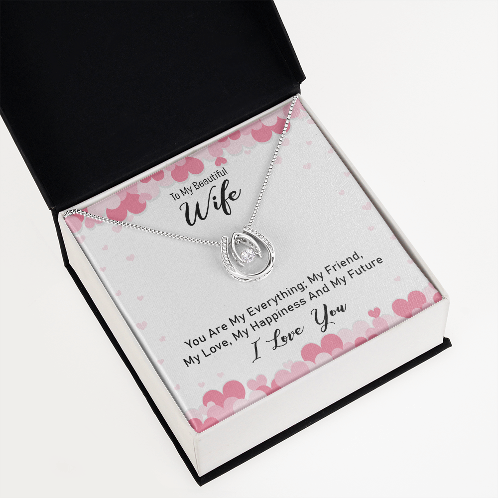 To My Wife You Are My Everything Lucky Horseshoe Necklace Message Card 14k w CZ Crystals-Express Your Love Gifts