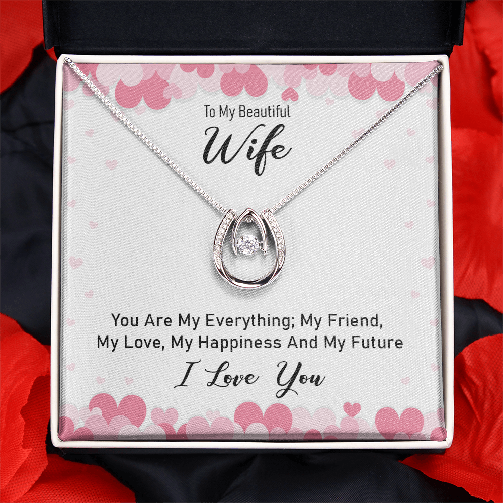 To My Wife You Are My Everything Lucky Horseshoe Necklace Message Card 14k w CZ Crystals-Express Your Love Gifts