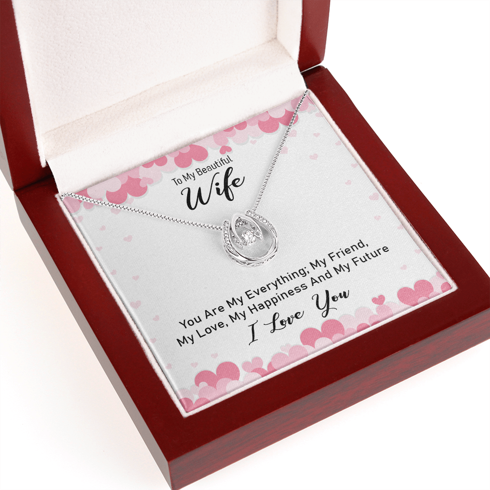 To My Wife You Are My Everything Lucky Horseshoe Necklace Message Card 14k w CZ Crystals-Express Your Love Gifts