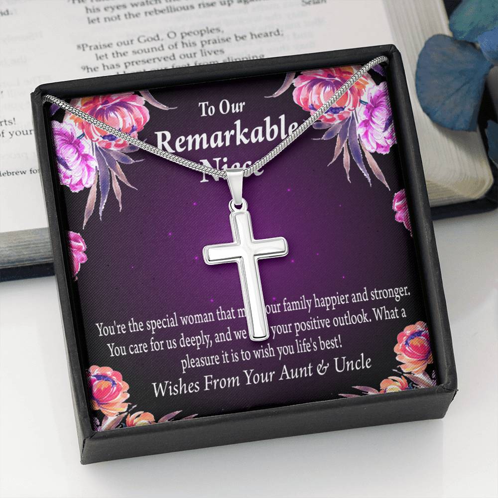 To Our Niece Strong And Happy Woman Message Cross Card Necklace w Stainless Steel Pendant-Express Your Love Gifts