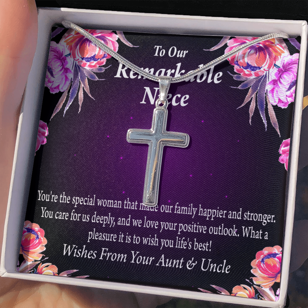 To Our Niece Strong And Happy Woman Message Cross Card Necklace w Stainless Steel Pendant-Express Your Love Gifts
