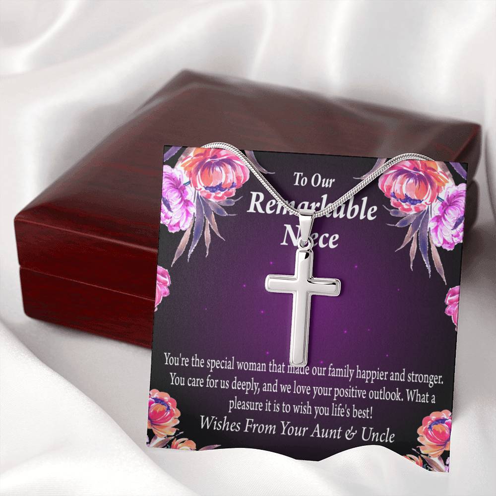 To Our Niece Strong And Happy Woman Message Cross Card Necklace w Stainless Steel Pendant-Express Your Love Gifts