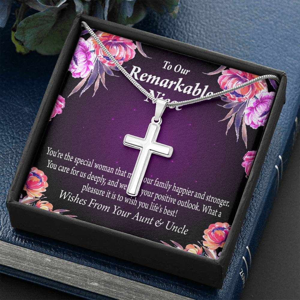 To Our Niece Strong And Happy Woman Message Cross Card Necklace w Stainless Steel Pendant-Express Your Love Gifts