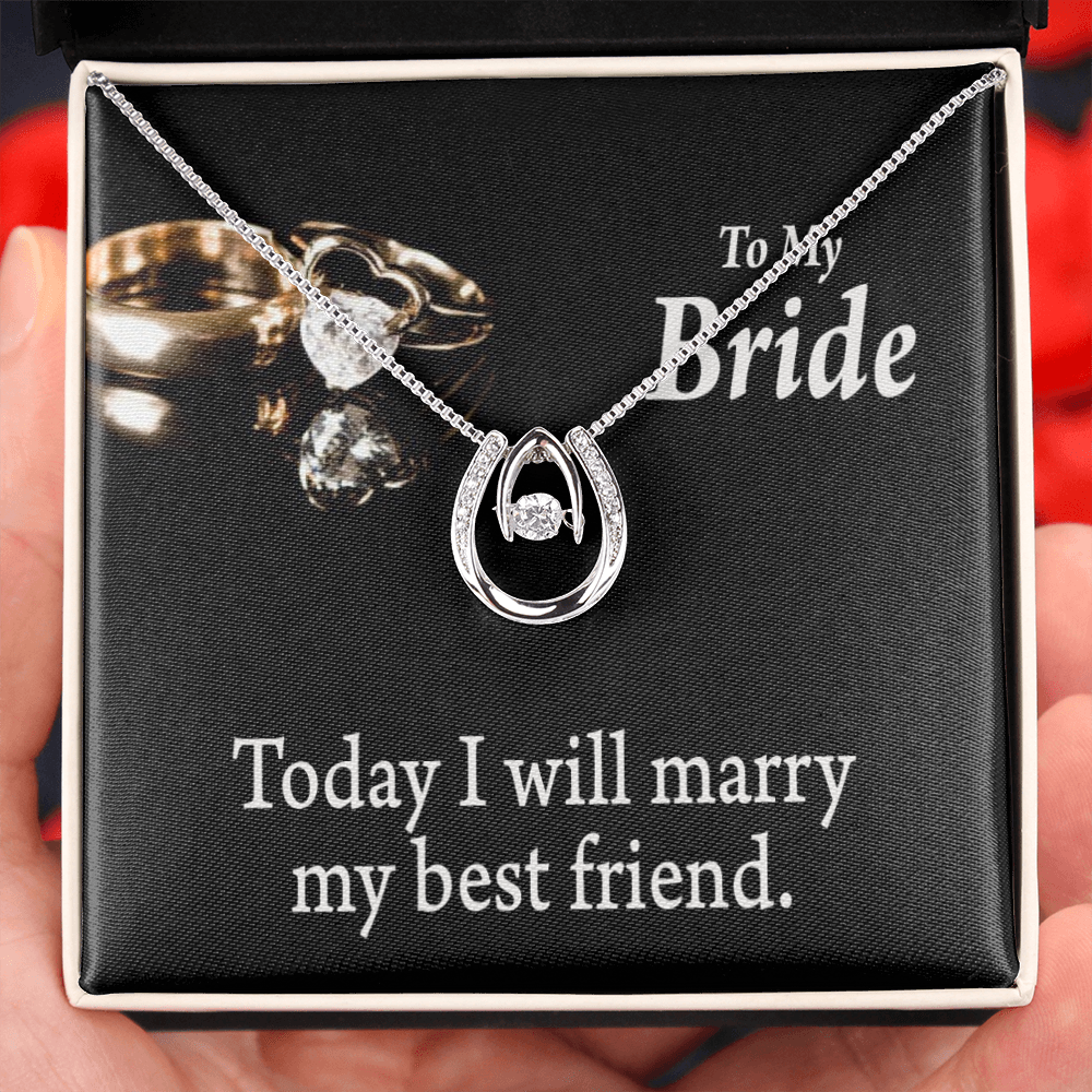 To The Bride Today I Will Marry My Best Lucky Horseshoe Necklace Message Card 14k w CZ Crystals-Express Your Love Gifts