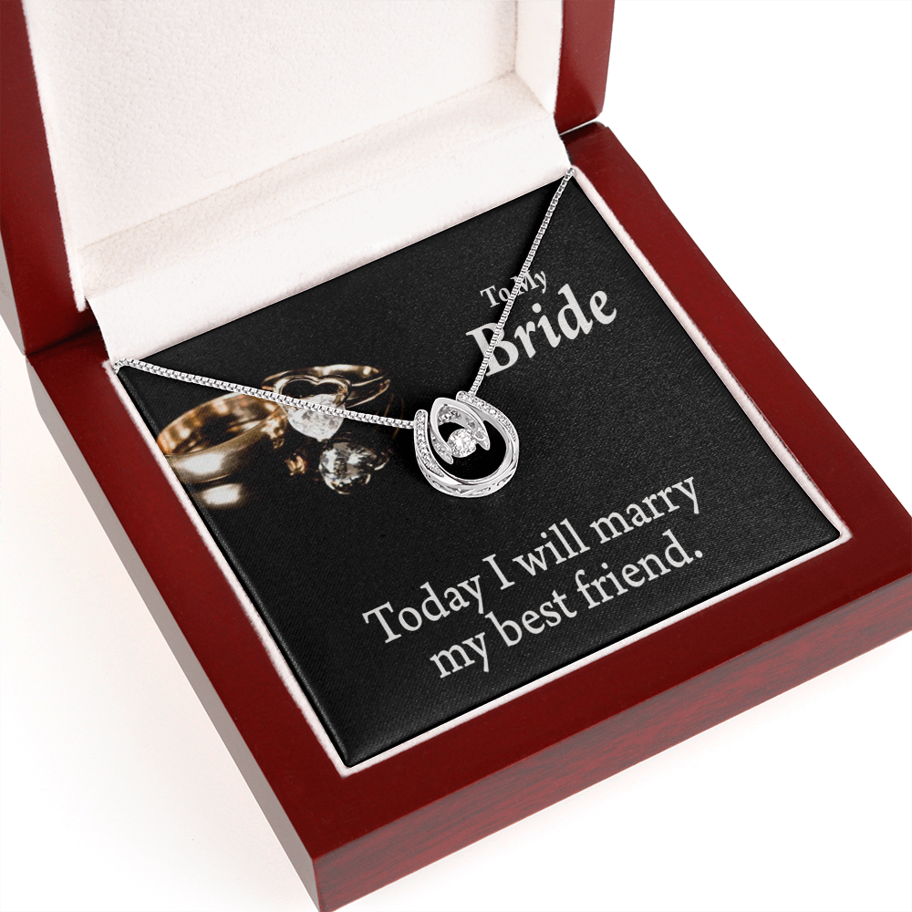 To The Bride Today I Will Marry My Best Lucky Horseshoe Necklace Message Card 14k w CZ Crystals-Express Your Love Gifts