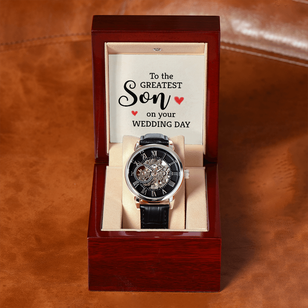 To The Greatest Son Men's Openwork Watch With Mahogany Box-Express Your Love Gifts