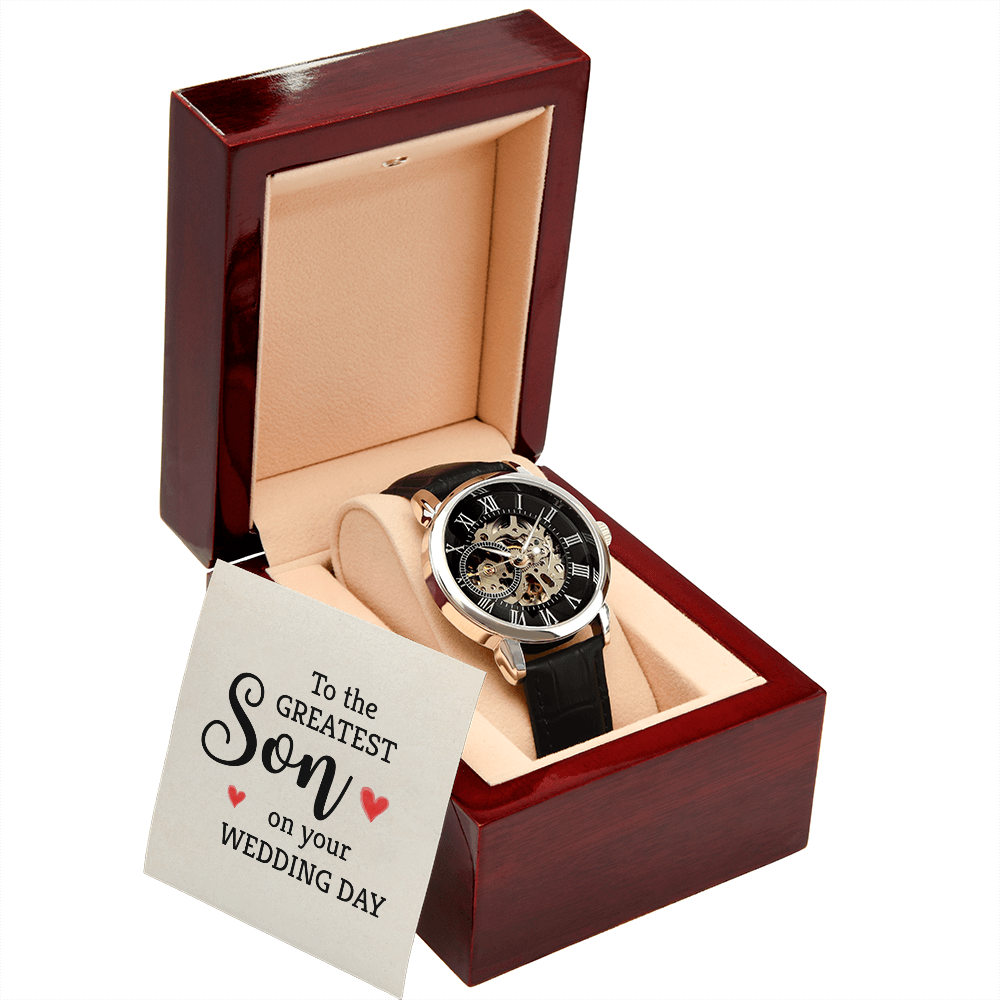 To The Greatest Son Men's Openwork Watch With Mahogany Box-Express Your Love Gifts