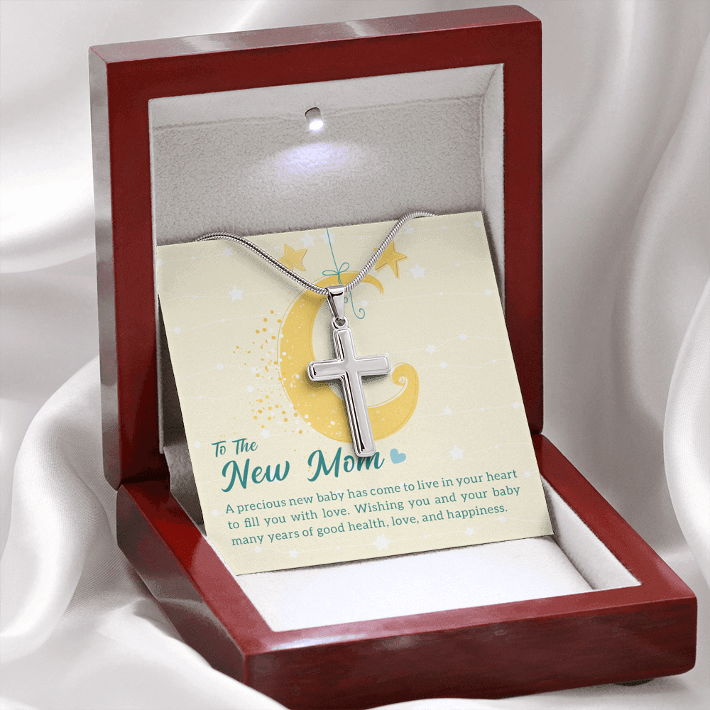 To The New Mom A Precious New Baby Cross Card Necklace w Stainless Steel Pendant-Express Your Love Gifts