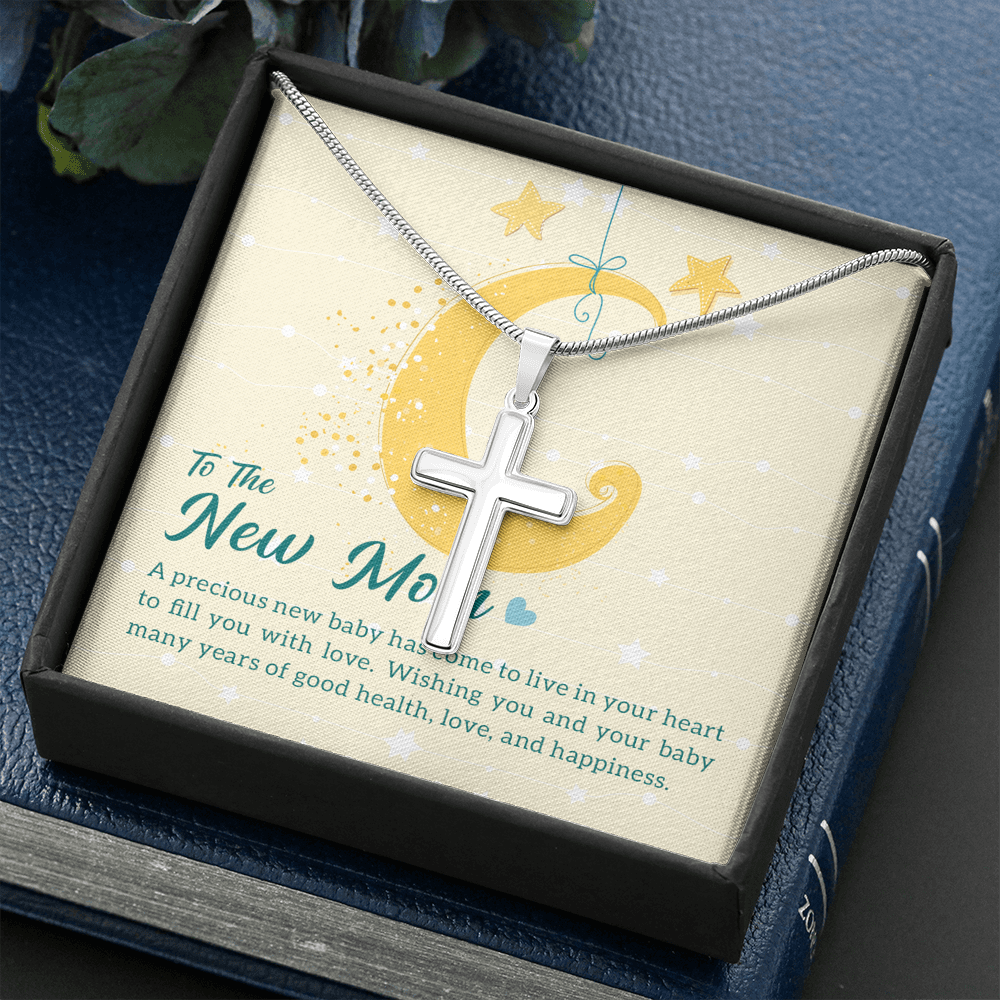 To The New Mom A Precious New Baby Cross Card Necklace w Stainless Steel Pendant-Express Your Love Gifts