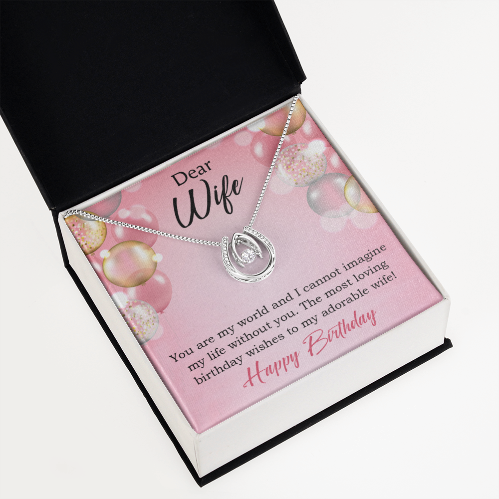 To Wife Birthday You're My World Lucky Horseshoe Necklace Message Card 14k w CZ Crystals-Express Your Love Gifts