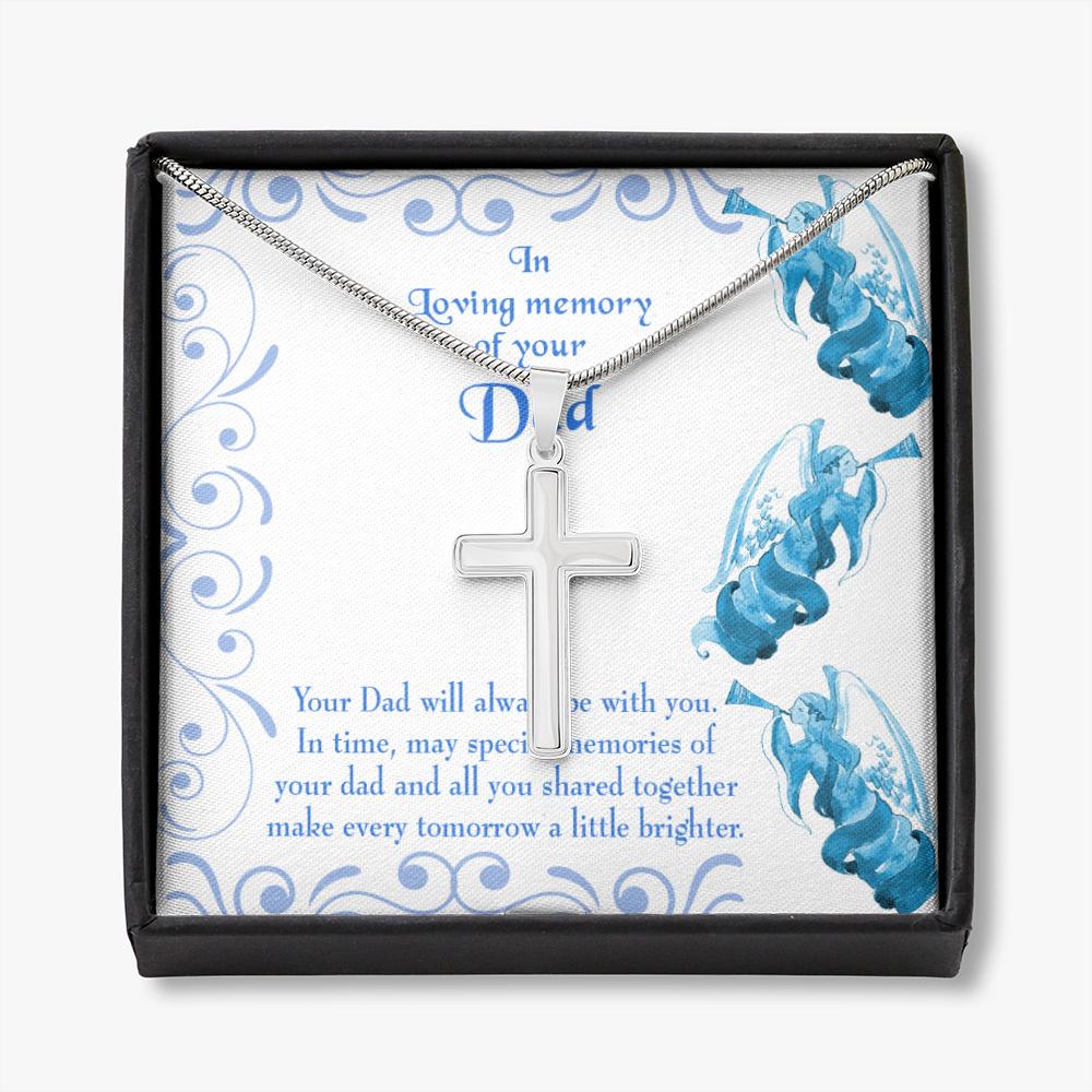Tomorrow a Little Brighter Dad Memorial Gift Dad Memorial Cross Necklace Sympathy Gift Loss of Father Condolence Message Card-Express Your Love Gifts