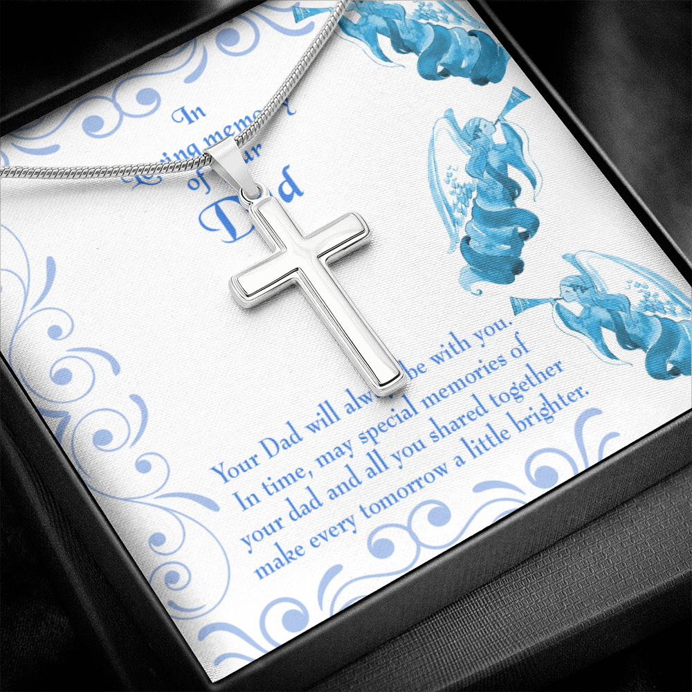 Tomorrow a Little Brighter Dad Memorial Gift Dad Memorial Cross Necklace Sympathy Gift Loss of Father Condolence Message Card-Express Your Love Gifts