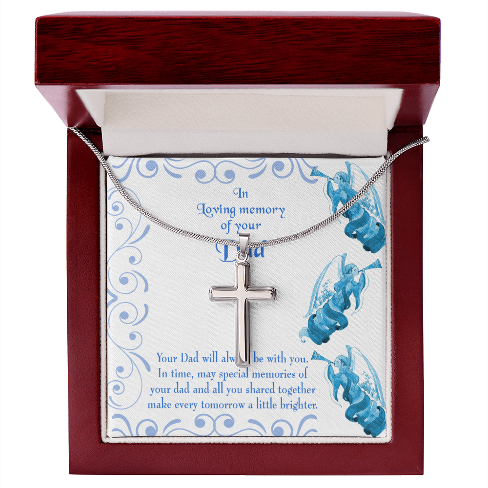 Tomorrow a Little Brighter Dad Memorial Gift Dad Memorial Cross Necklace Sympathy Gift Loss of Father Condolence Message Card-Express Your Love Gifts