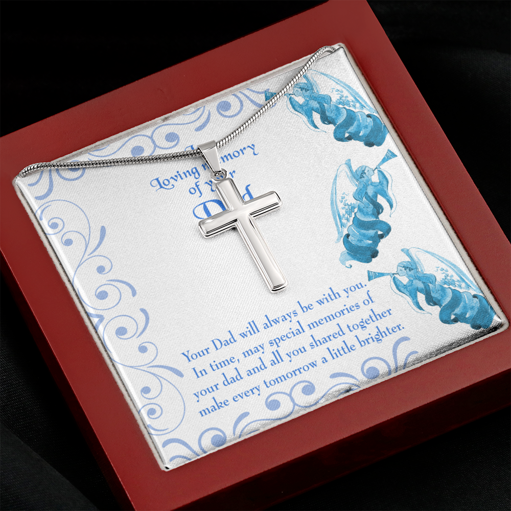Tomorrow a Little Brighter Dad Memorial Gift Dad Memorial Cross Necklace Sympathy Gift Loss of Father Condolence Message Card-Express Your Love Gifts