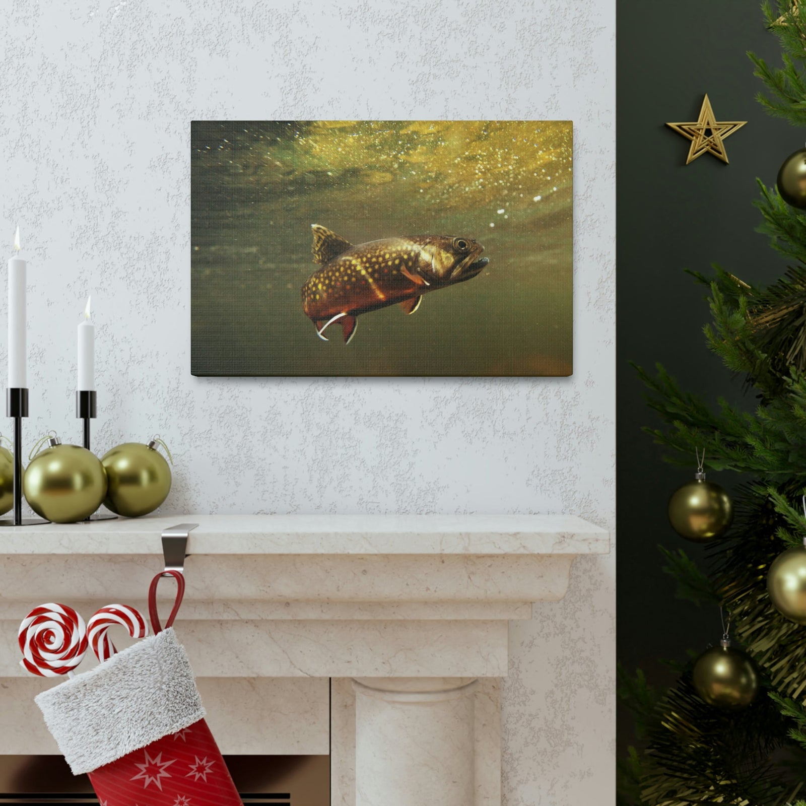 Scripture Walls Trout Hunting Trout on Hunt Print Animal Wall Art Wildlife Canvas Prints Wall Art Ready to Hang Unframed-Express Your Love Gifts