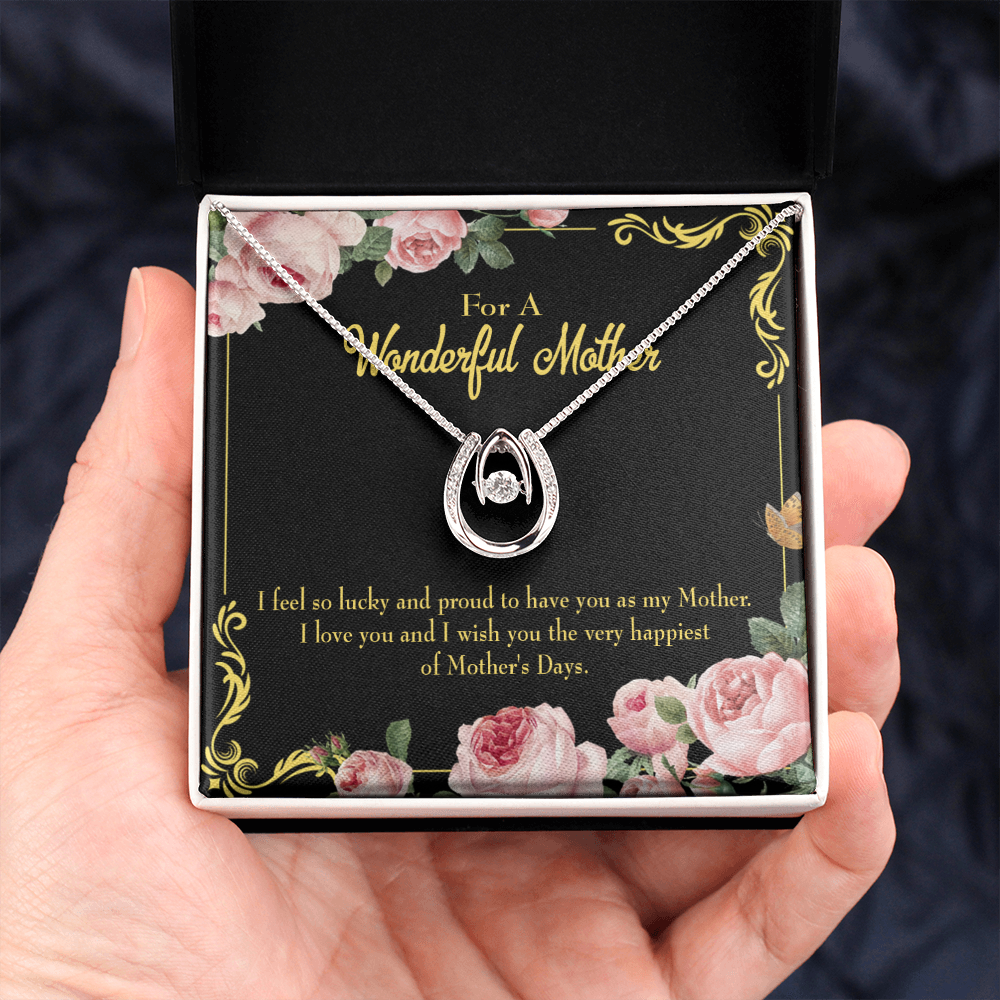 Very Happiest Mother's Day Lucky Horseshoe Necklace Message Card 14k w CZ Crystals-Express Your Love Gifts