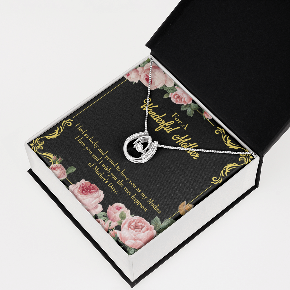 Very Happiest Mother's Day Lucky Horseshoe Necklace Message Card 14k w CZ Crystals-Express Your Love Gifts