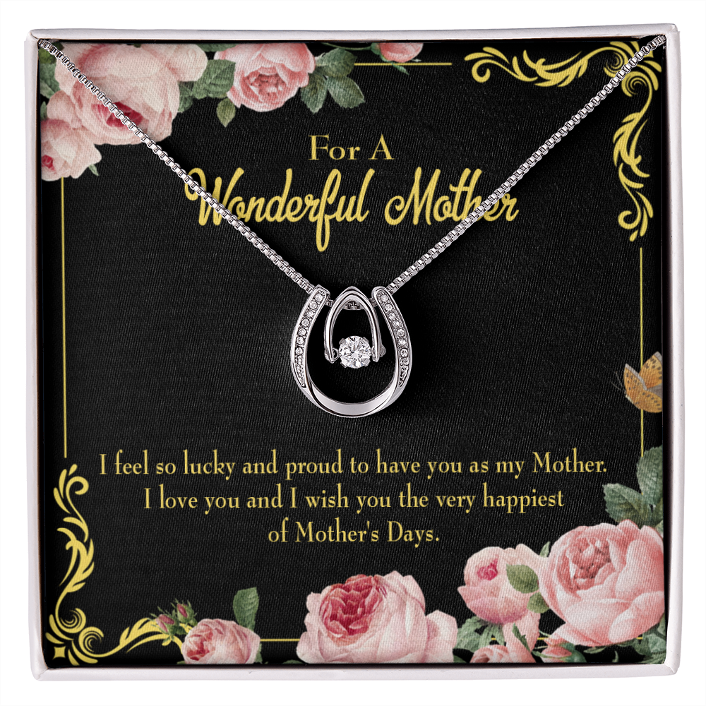 Very Happiest Mother's Day Lucky Horseshoe Necklace Message Card 14k w CZ Crystals-Express Your Love Gifts