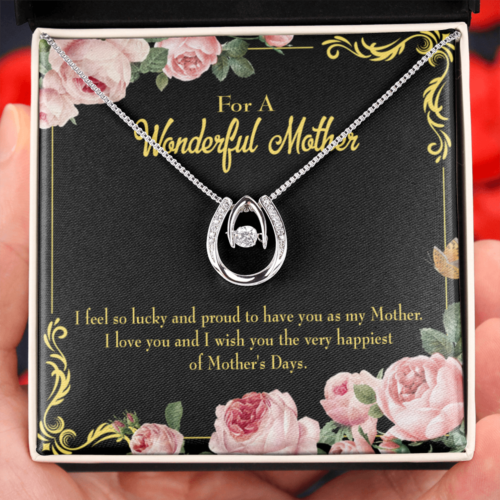 Very Happiest Mother's Day Lucky Horseshoe Necklace Message Card 14k w CZ Crystals-Express Your Love Gifts