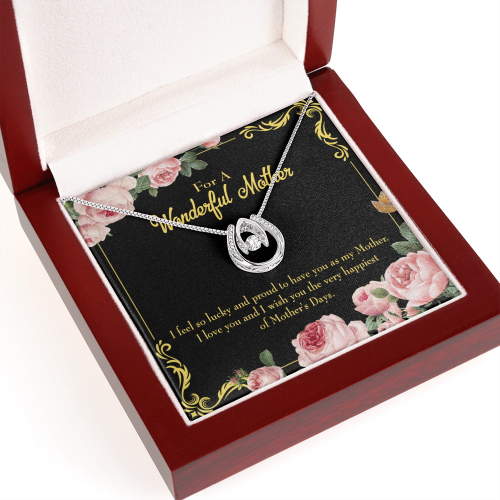 Very Happiest Mother's Day Lucky Horseshoe Necklace Message Card 14k w CZ Crystals-Express Your Love Gifts