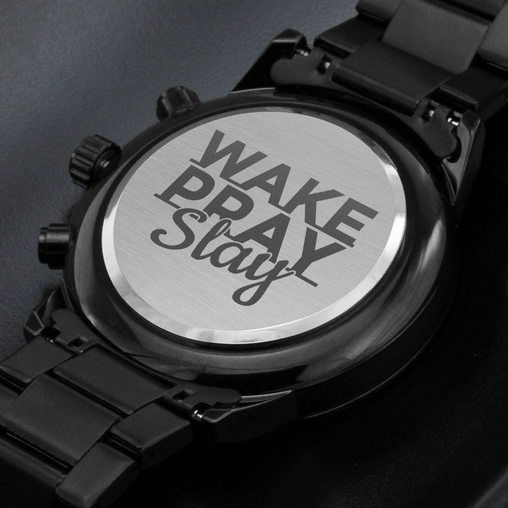 Wake Pray Slay Underlined Engraved Bible Verse Men's Watch Multifunction Stainless Steel W Copper Dial-Express Your Love Gifts