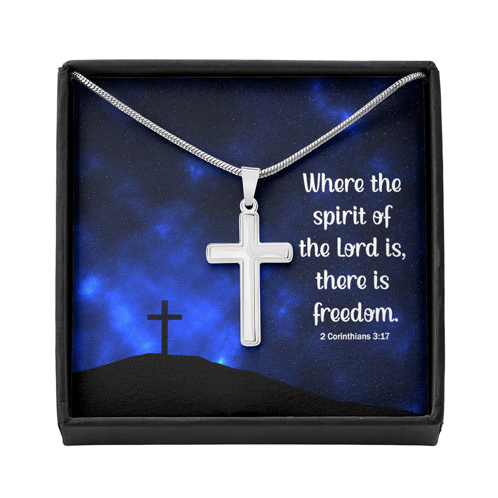 Where The Spirit Of The Lord 2 Corinthians 3:17 Cross Card Necklace w Stainless Steel Pendant-Express Your Love Gifts