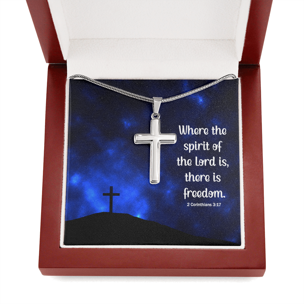 Where The Spirit Of The Lord 2 Corinthians 3:17 Cross Card Necklace w Stainless Steel Pendant-Express Your Love Gifts