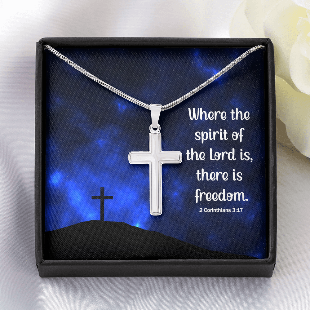 Where The Spirit Of The Lord 2 Corinthians 3:17 Cross Card Necklace w Stainless Steel Pendant-Express Your Love Gifts
