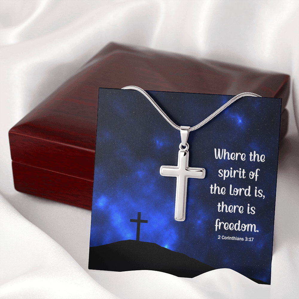 Where The Spirit Of The Lord 2 Corinthians 3:17 Cross Card Necklace w Stainless Steel Pendant-Express Your Love Gifts