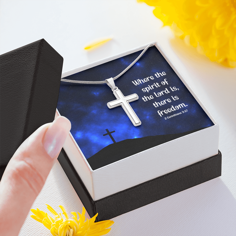 Where The Spirit Of The Lord 2 Corinthians 3:17 Cross Card Necklace w Stainless Steel Pendant-Express Your Love Gifts