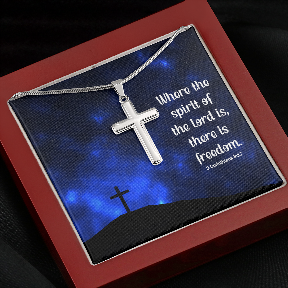 Where The Spirit Of The Lord 2 Corinthians 3:17 Cross Card Necklace w Stainless Steel Pendant-Express Your Love Gifts