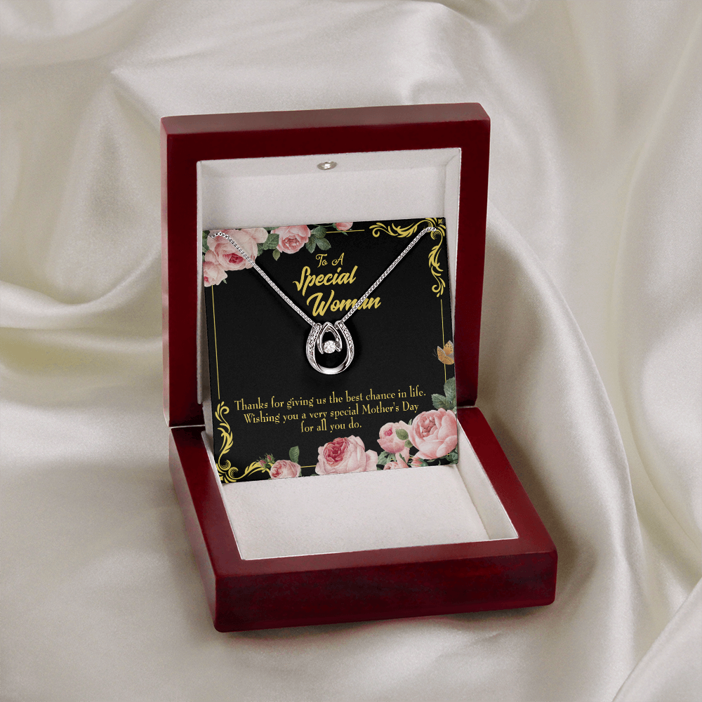 Wishing You Special Mother's Day Lucky Horseshoe Necklace Message Card 14k w CZ Crystals-Express Your Love Gifts