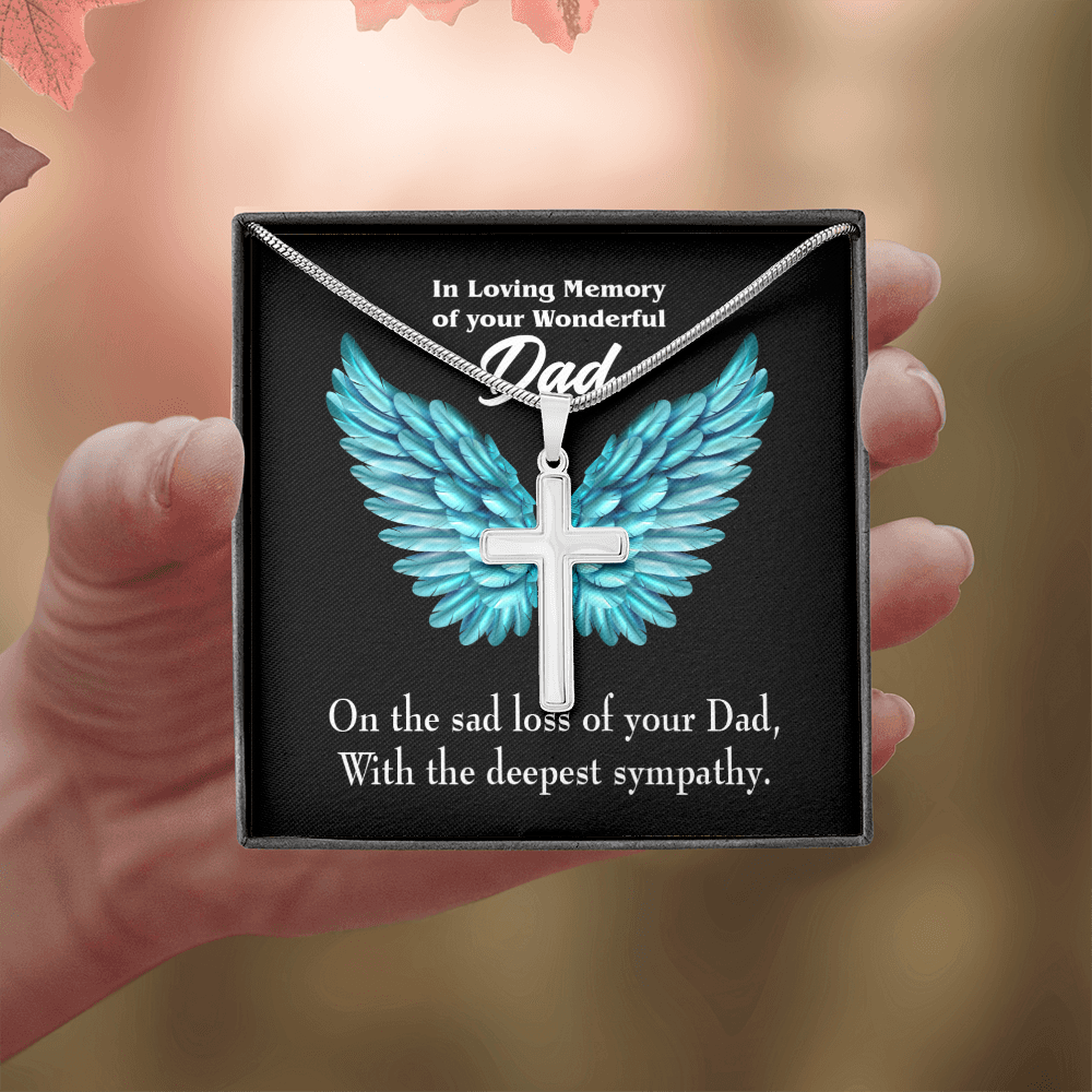 With Deepest Sympathy Dad Memorial Gift Dad Memorial Cross Necklace Sympathy Gift Loss of Father Condolence Message Card-Express Your Love Gifts