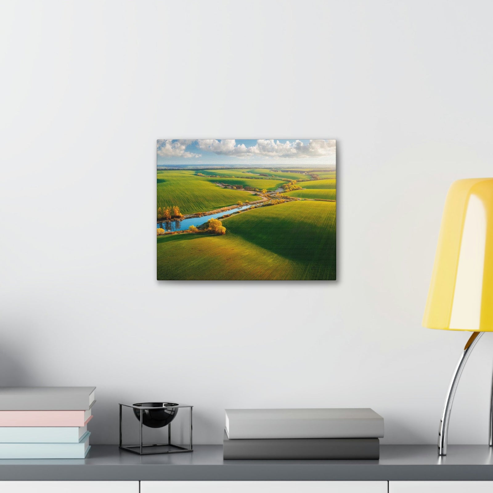 Wonderful Green Wavy Fields Scene Beautiful Enticing and Glamorous Area Beauty Nature Scene Agricultural Fields And Sky Wall Art Ready to Hang Unframed-Express Your Love Gifts