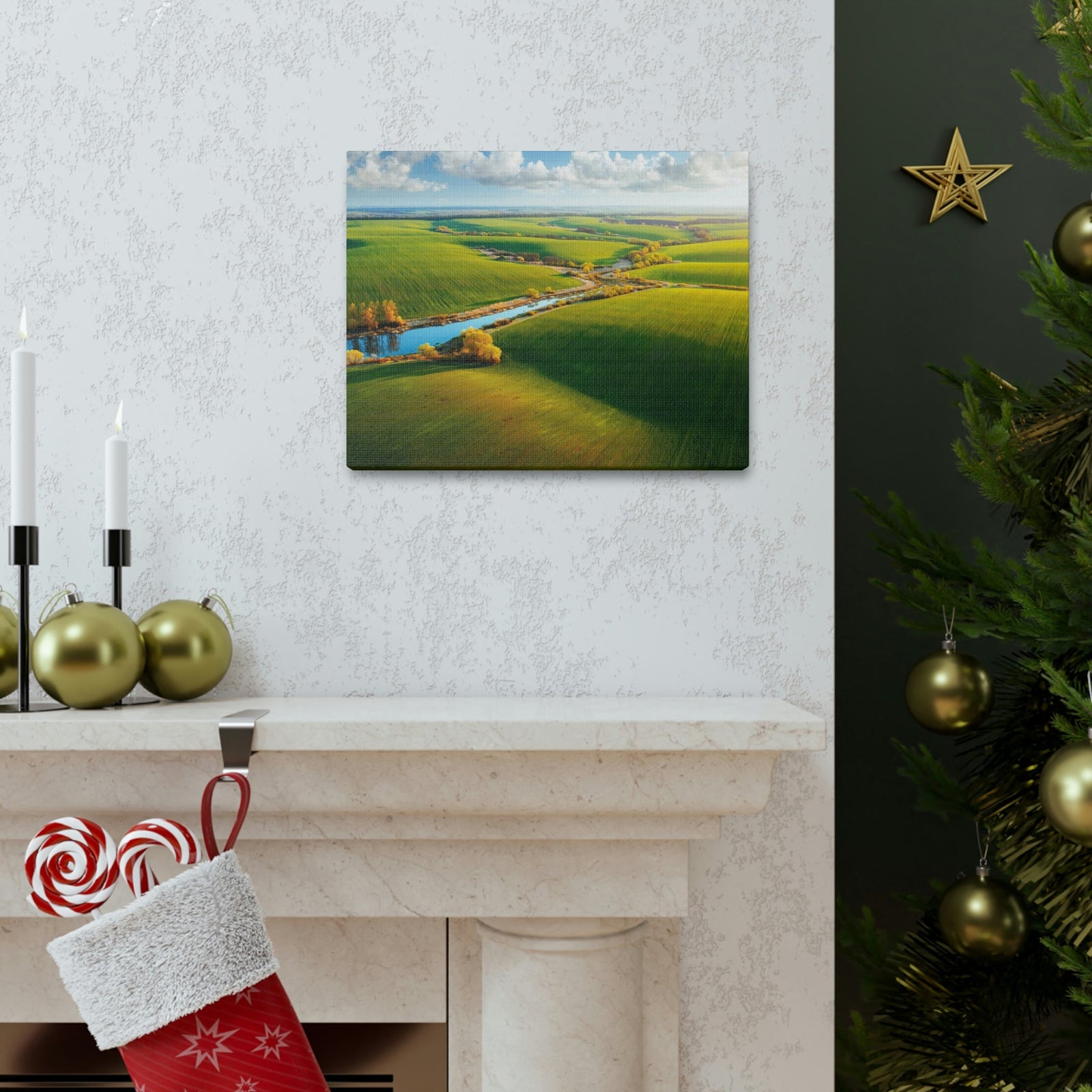 Wonderful Green Wavy Fields Scene Beautiful Enticing and Glamorous Area Beauty Nature Scene Agricultural Fields And Sky Wall Art Ready to Hang Unframed-Express Your Love Gifts