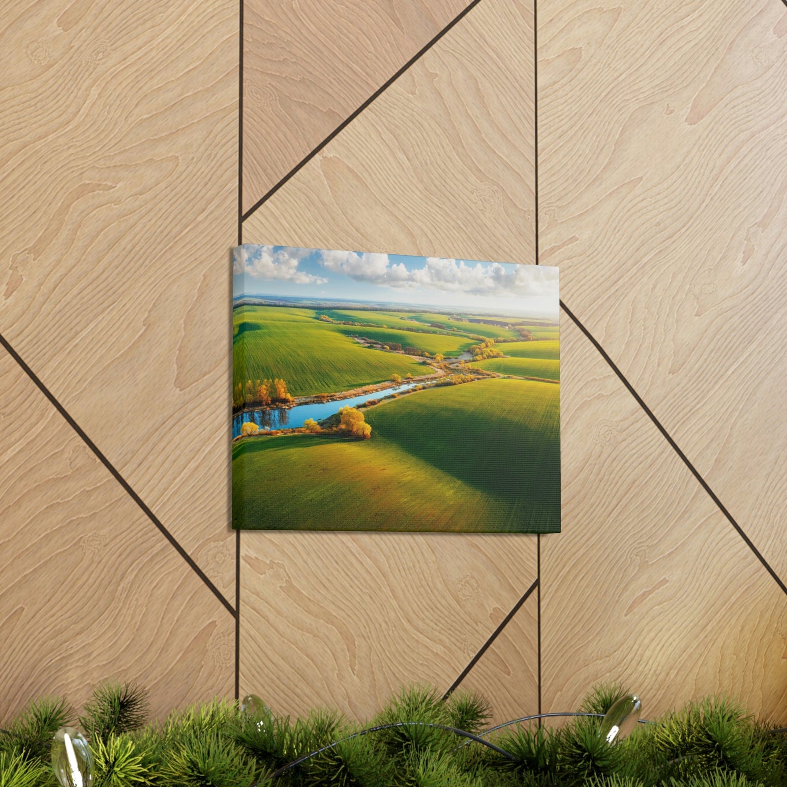 Wonderful Green Wavy Fields Scene Beautiful Enticing and Glamorous Area Beauty Nature Scene Agricultural Fields And Sky Wall Art Ready to Hang Unframed-Express Your Love Gifts
