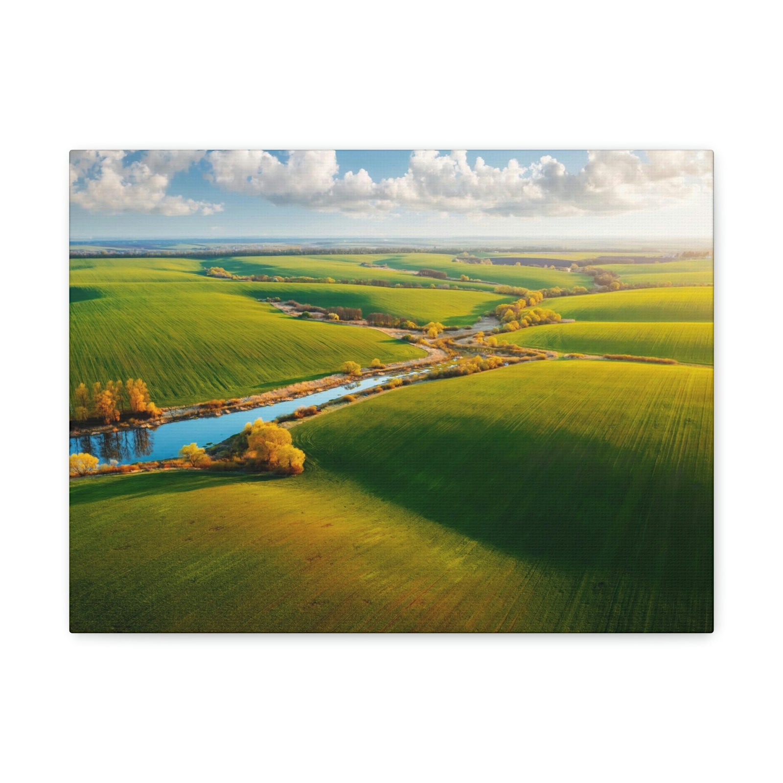 Wonderful Green Wavy Fields Scene Beautiful Enticing and Glamorous Area Beauty Nature Scene Agricultural Fields And Sky Wall Art Ready to Hang Unframed-Express Your Love Gifts