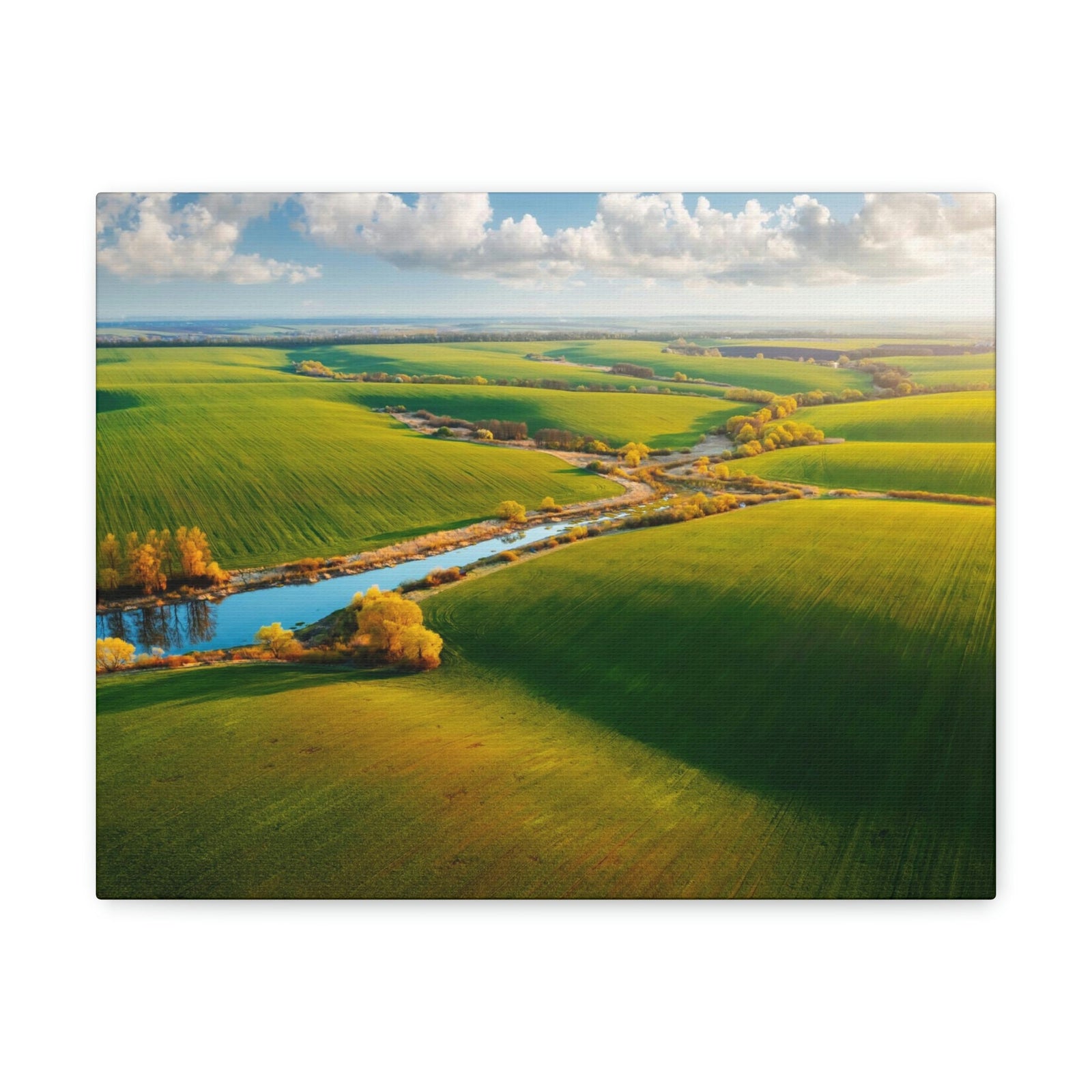 Wonderful Green Wavy Fields Scene Beautiful Enticing and Glamorous Area Beauty Nature Scene Agricultural Fields And Sky Wall Art Ready to Hang Unframed-Express Your Love Gifts