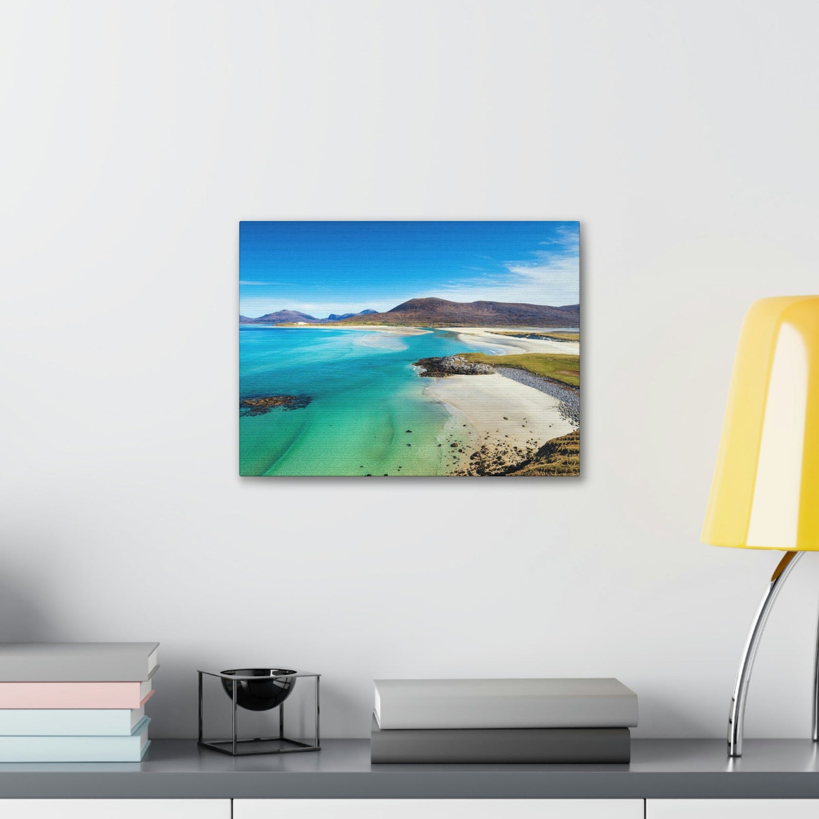 Wonderful Sandy Beach Scene Beautiful Amazing and Lovely Sea Beauty Nature Scene Big Mountains and Shore Wall Art Ready to Hang Unframed-Express Your Love Gifts