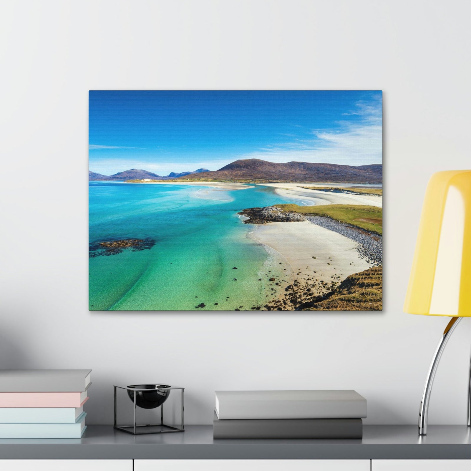 Wonderful Sandy Beach Scene Beautiful Amazing and Lovely Sea Beauty Nature Scene Big Mountains and Shore Wall Art Ready to Hang Unframed-Express Your Love Gifts