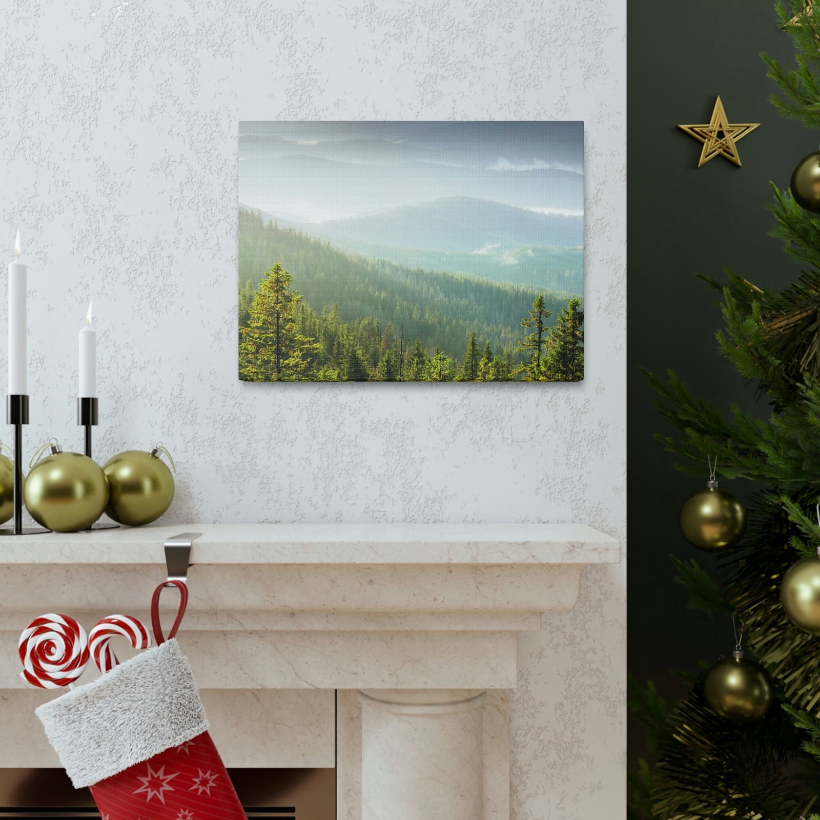 Wonderful Trees on the Mountains Scene Beautiful Spectacular and Awesome Beauty Nature Scene Big Trees and Mountain Range Wall Art Ready to Hang Unframed-Express Your Love Gifts