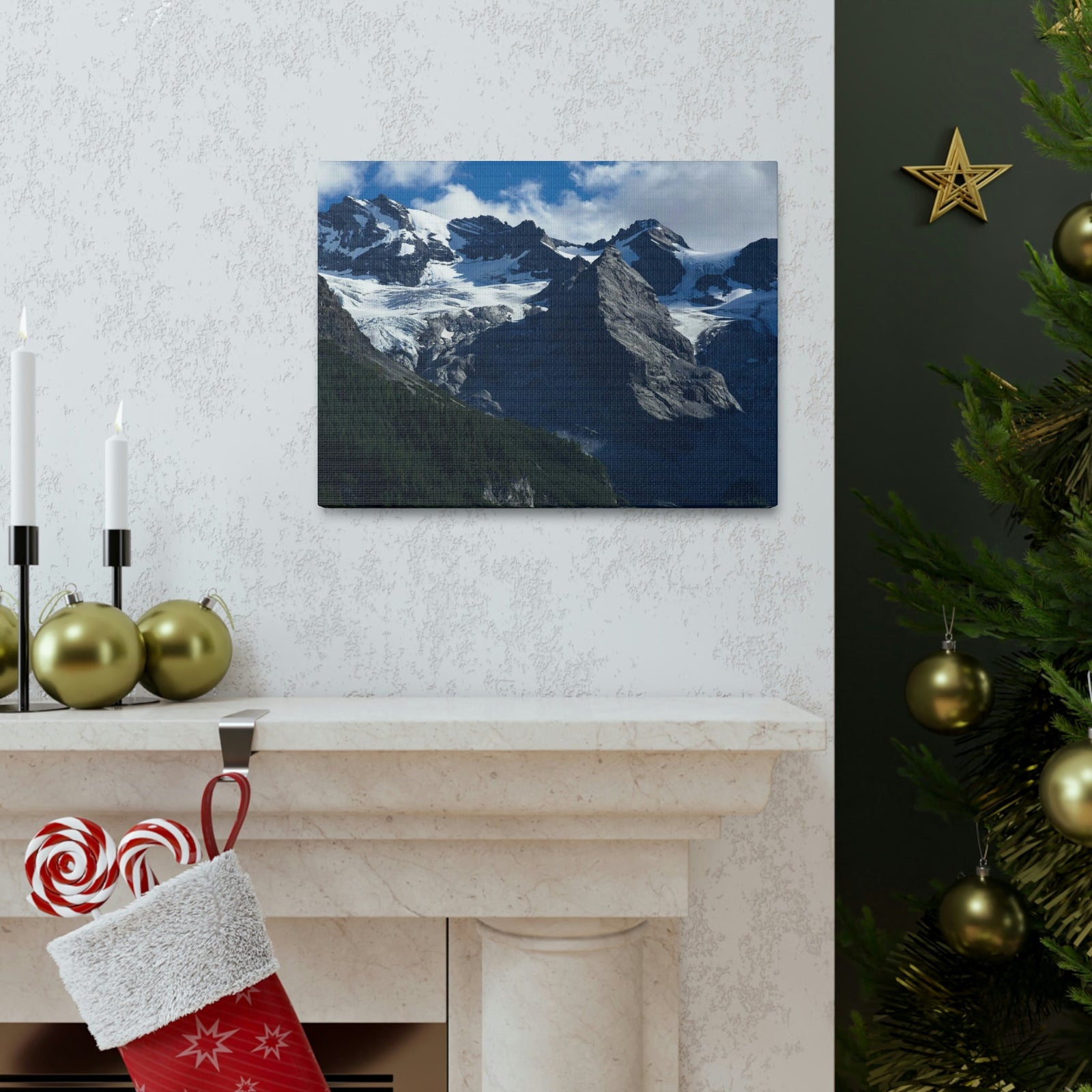 Wondrous Mountains Covered in Snow Scene Beautiful Phenomenal and Amazing Beauty Nature Scene Big Snowy Mountains Wall Art Ready to Hang Unframed-Express Your Love Gifts