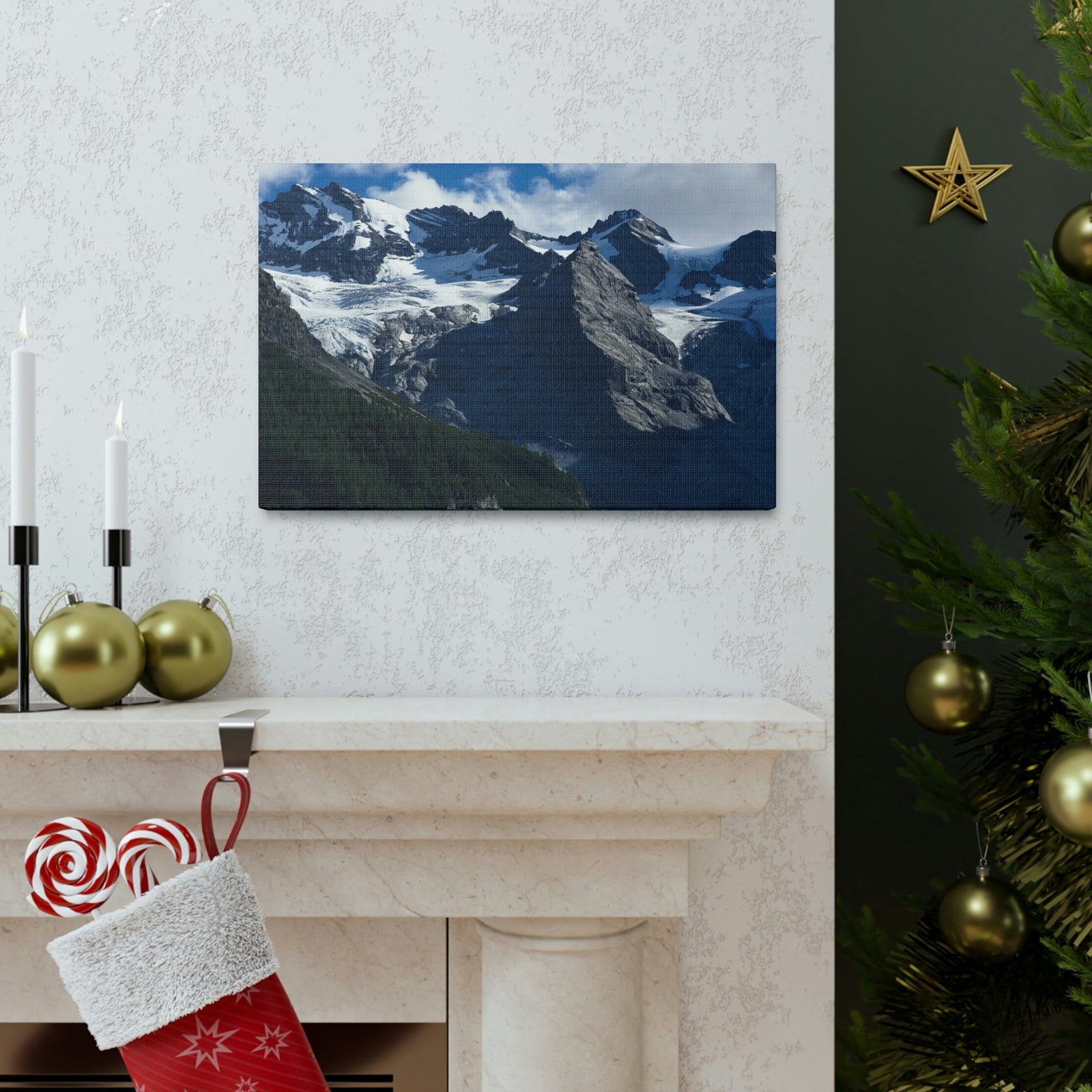 Wondrous Mountains Covered in Snow Scene Beautiful Phenomenal and Amazing Beauty Nature Scene Big Snowy Mountains Wall Art Ready to Hang Unframed-Express Your Love Gifts