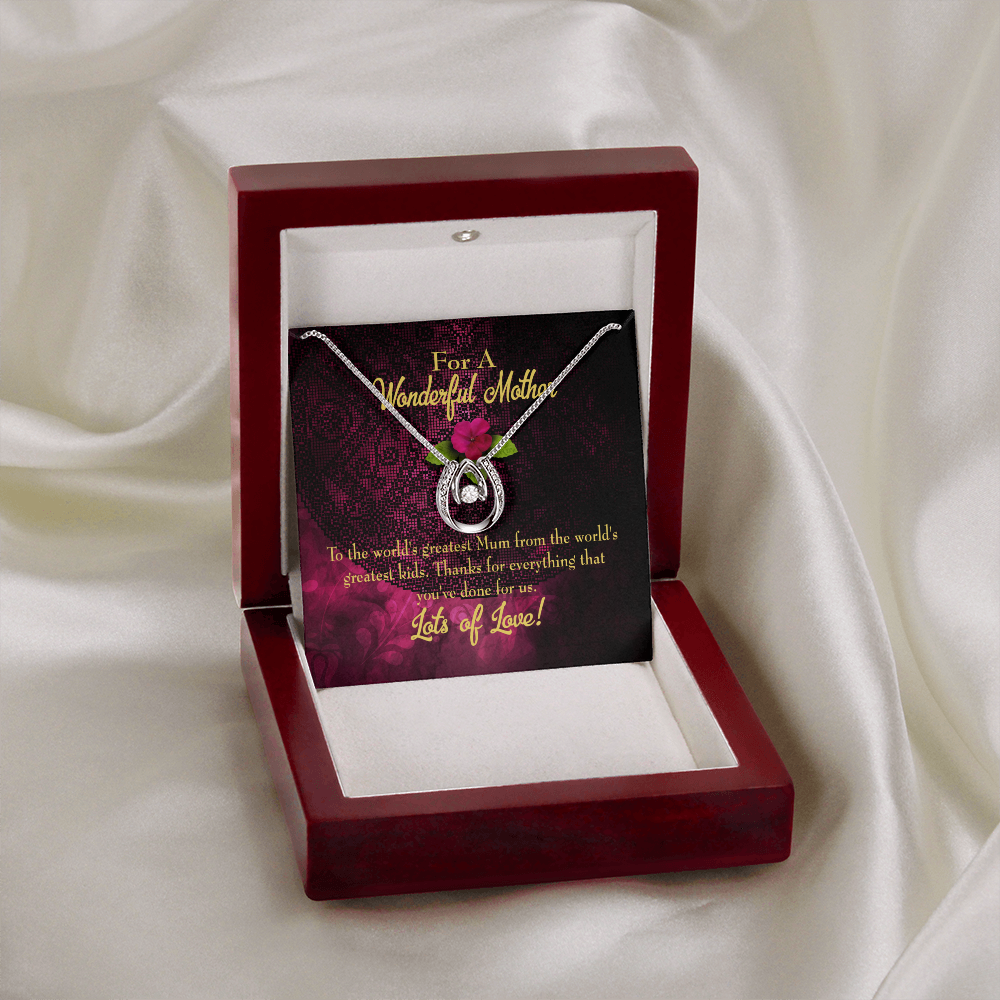 World's Greatest Mum Lucky Horseshoe Necklace Message Card 14k w CZ Crystals-Express Your Love Gifts