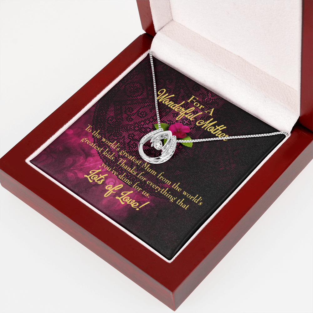 World's Greatest Mum Lucky Horseshoe Necklace Message Card 14k w CZ Crystals-Express Your Love Gifts