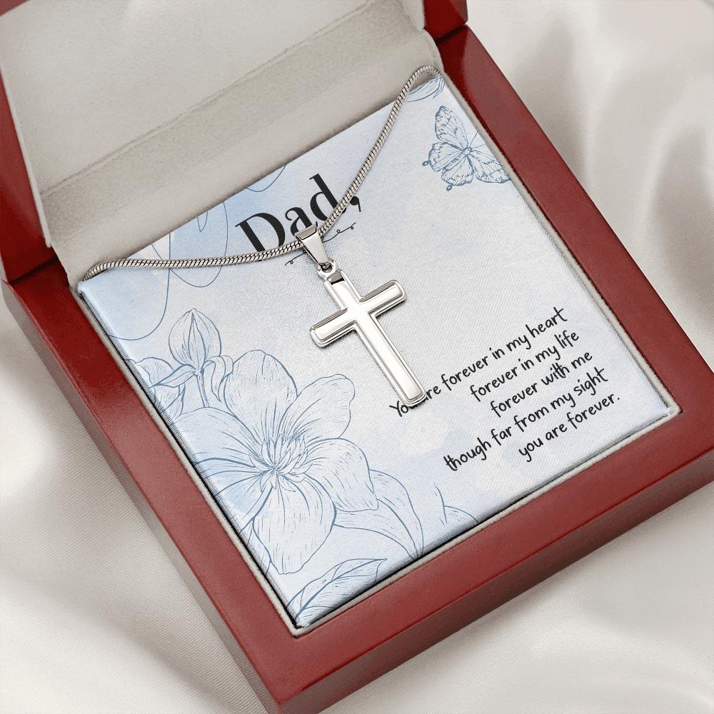 You Are forever in My Heart Dad Memorial Gift Dad Memorial Cross Necklace Sympathy Gift Loss of Father Condolence Message Card-Express Your Love Gifts